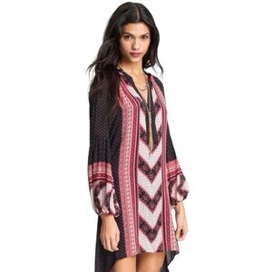 Free People Peacemaker Red And Black Tribal Print High Lo Mini Dress Size S